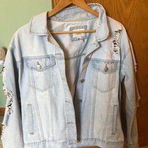 Cute oversized distressed jean jacket